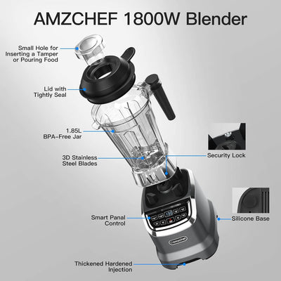 AMZCHEF Professional Blender for Smoothies 1800W 63 Oz