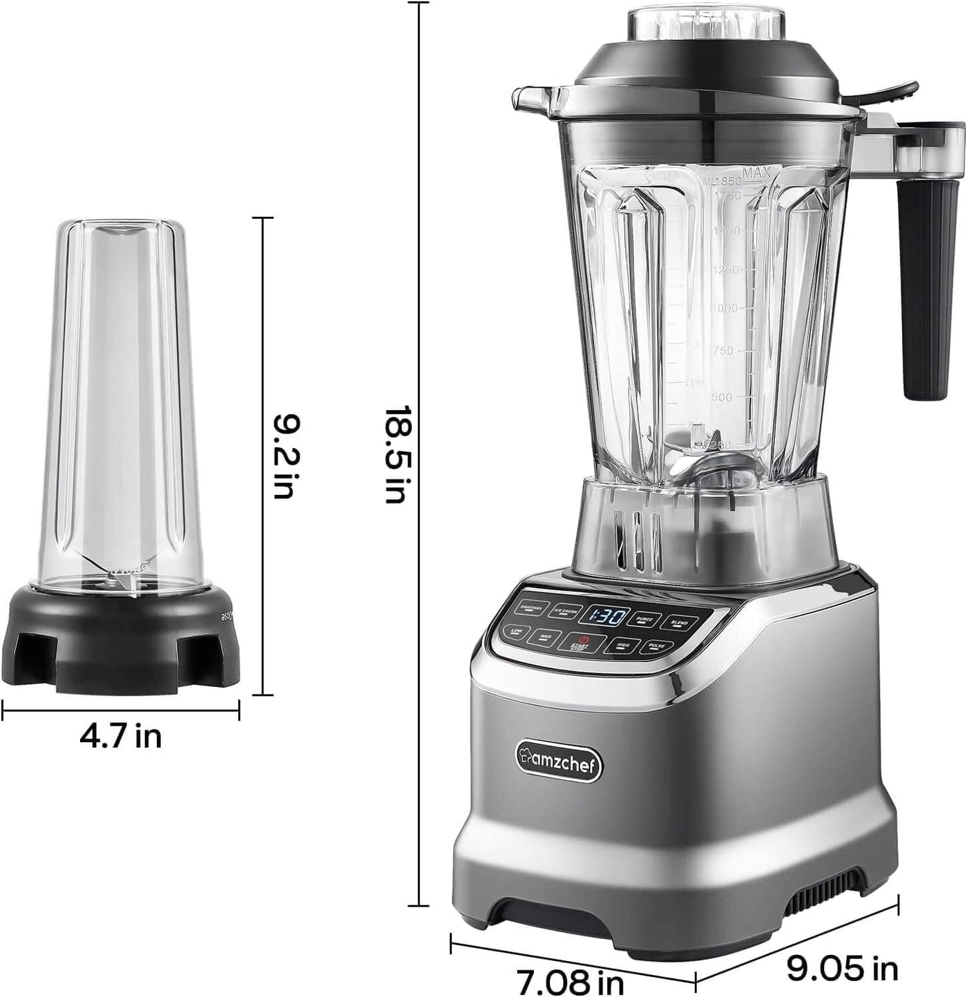 AMZCHEF Professional Blender for Smoothies 1800W 63 Oz