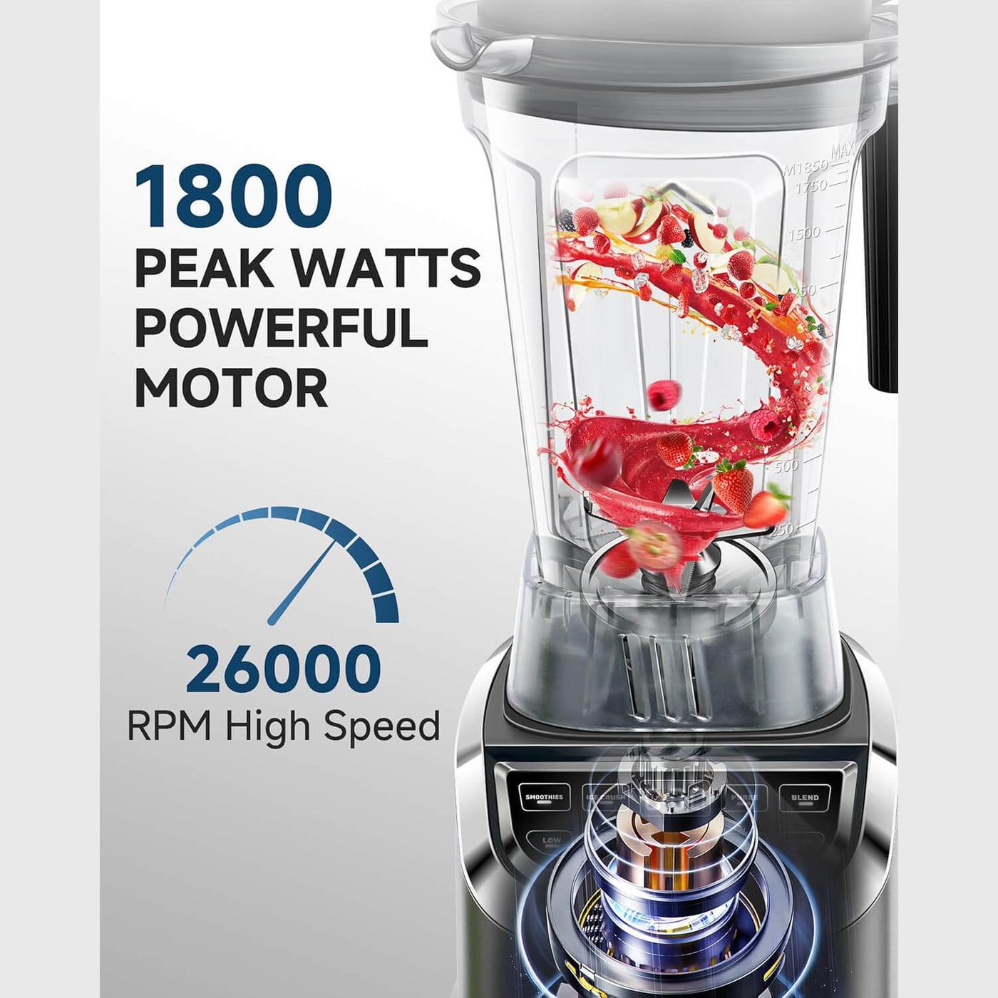 AMZCHEF Professional Blender for Smoothies 1800W 63 Oz