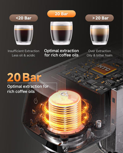 AMZCHEF 20 Bar Professional Espresso Machine with Milk Frother
