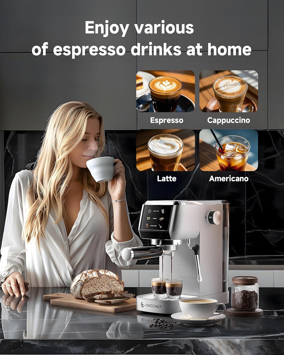 AMZCHEF 20 Bar Professional Espresso Machine with Milk Frother