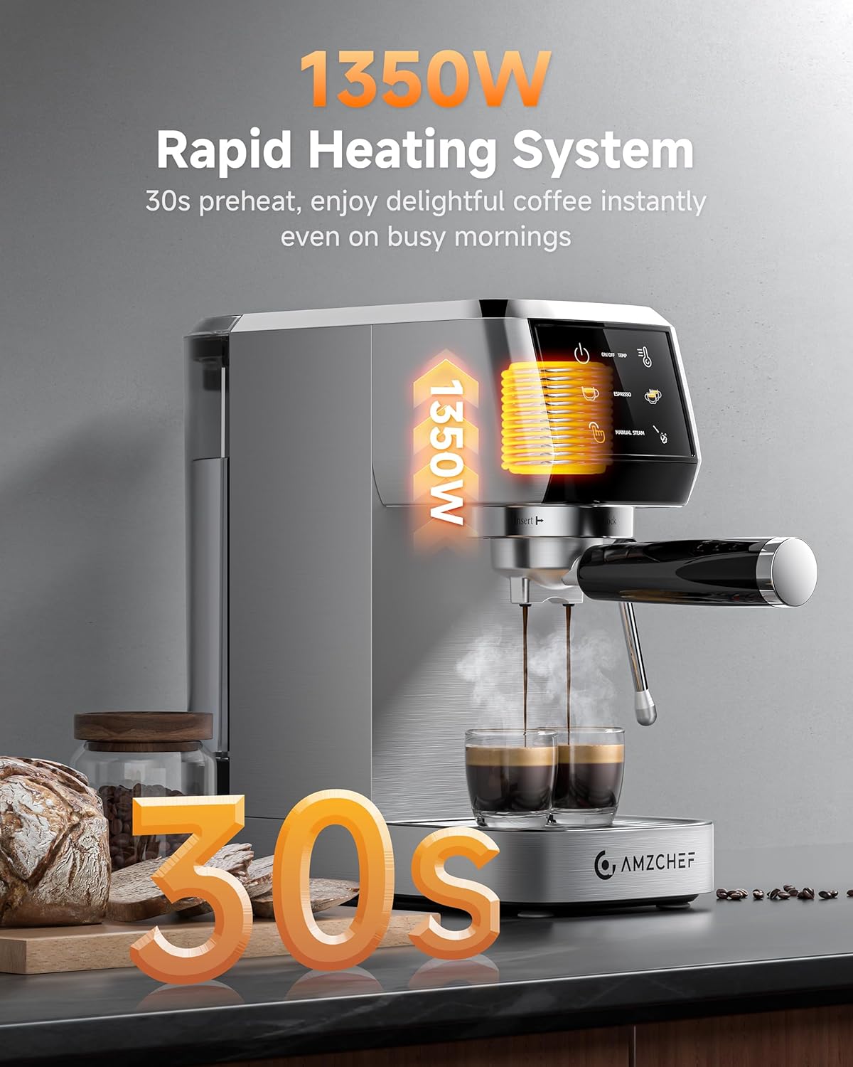 AMZCHEF 20 Bar Professional Espresso Machine with Milk Frother