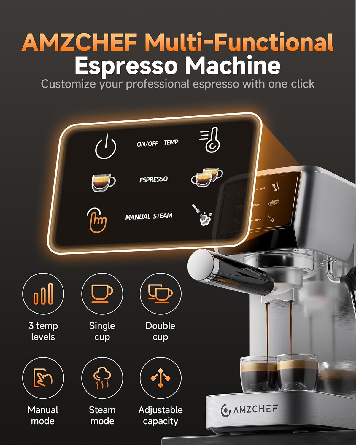 AMZCHEF 20 Bar Professional Espresso Machine with Milk Frother